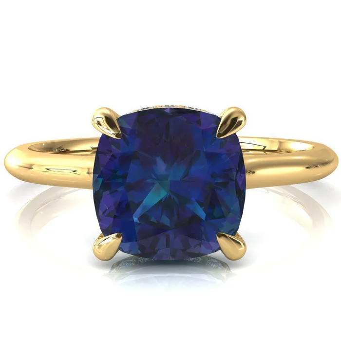 Fire Brilliance Rings Janey Cushion Alexandrite 4 Prongs Claw Floating Halo Inverted Cathedral Ring