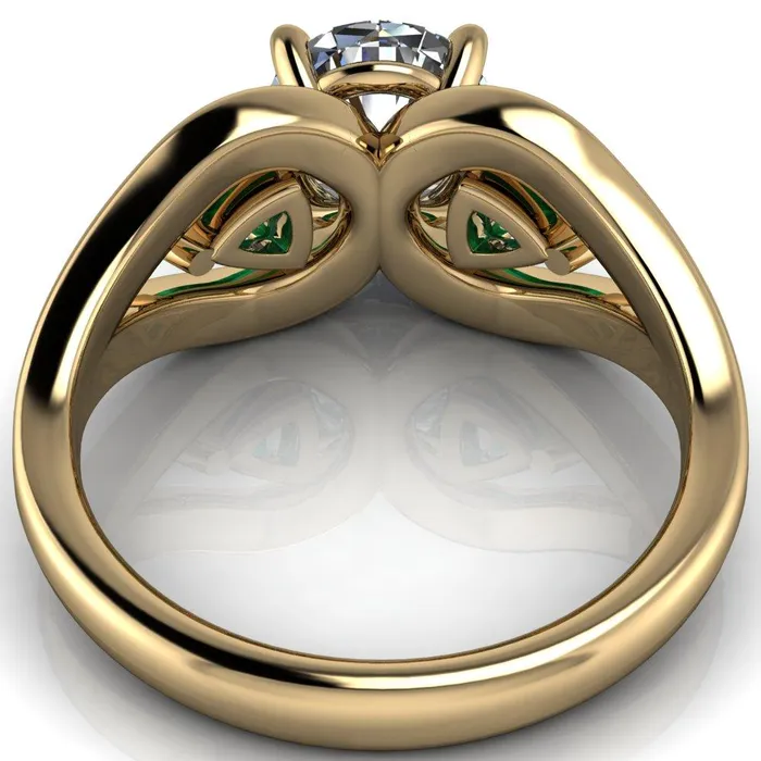 Fire Brilliance Rings Kassandra Round Center Stone 4 Prong Trillion Emerald Side Split Shank Accent Engagement Ring