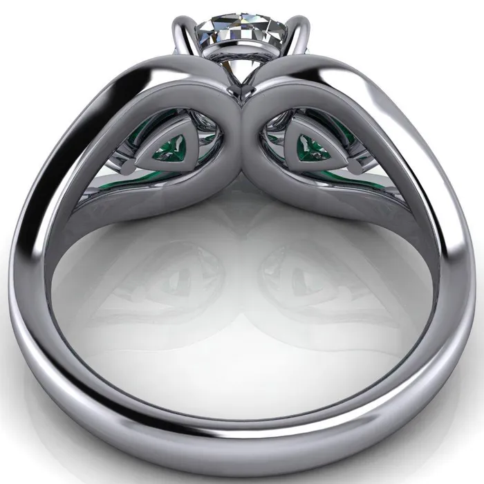 Fire Brilliance Rings Kassandra Round Center Stone 4 Prong Trillion Emerald Side Split Shank Accent Engagement Ring