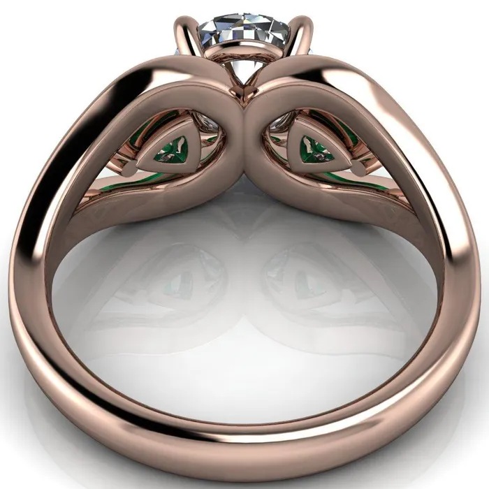 Fire Brilliance Rings Kassandra Round Center Stone 4 Prong Trillion Emerald Side Split Shank Accent Engagement Ring
