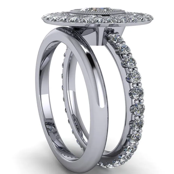 Fire Brilliance Rings Keira Round Center Stone Bezel Set Halo Filigree Crown Ring