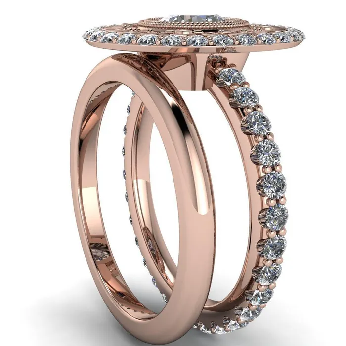 Fire Brilliance Rings Keira Round Center Stone Bezel Set Halo Filigree Crown Ring