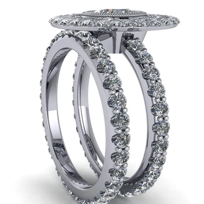 Fire Brilliance Rings Keira Round Center Stone Bezel Set Halo Filigree Crown Ring