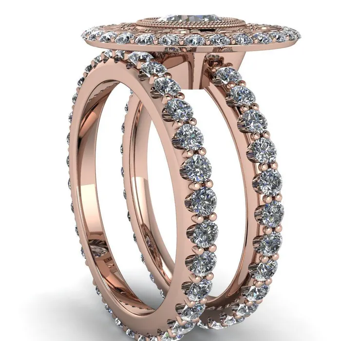 Fire Brilliance Rings Keira Round Center Stone Bezel Set Halo Filigree Crown Ring
