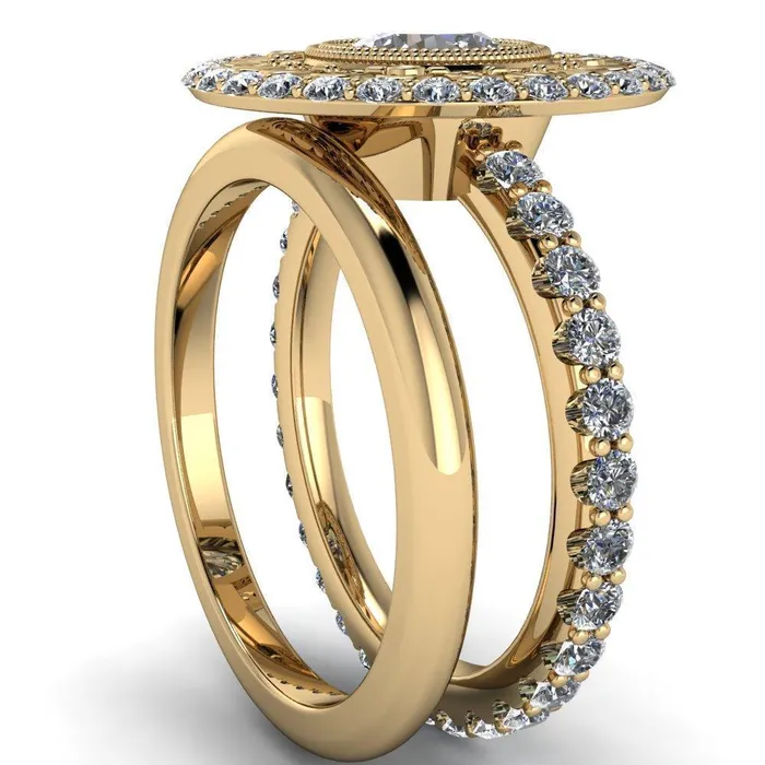 Fire Brilliance Rings Keira Round Center Stone Bezel Set Halo Filigree Crown Ring