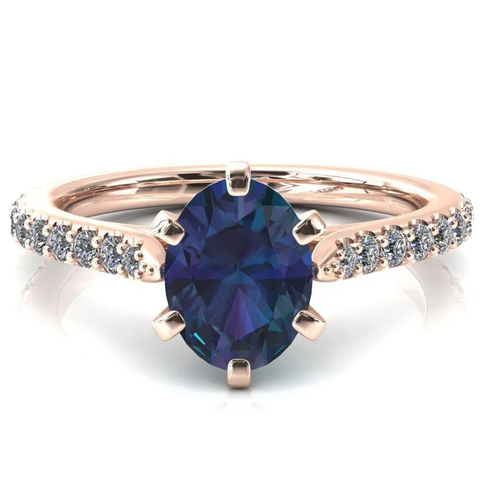 Fire Brilliance Rings Kelsy Oval Alexandrite 6 Prong 34 Shared Scalloped Inverted Cathedral Ring
