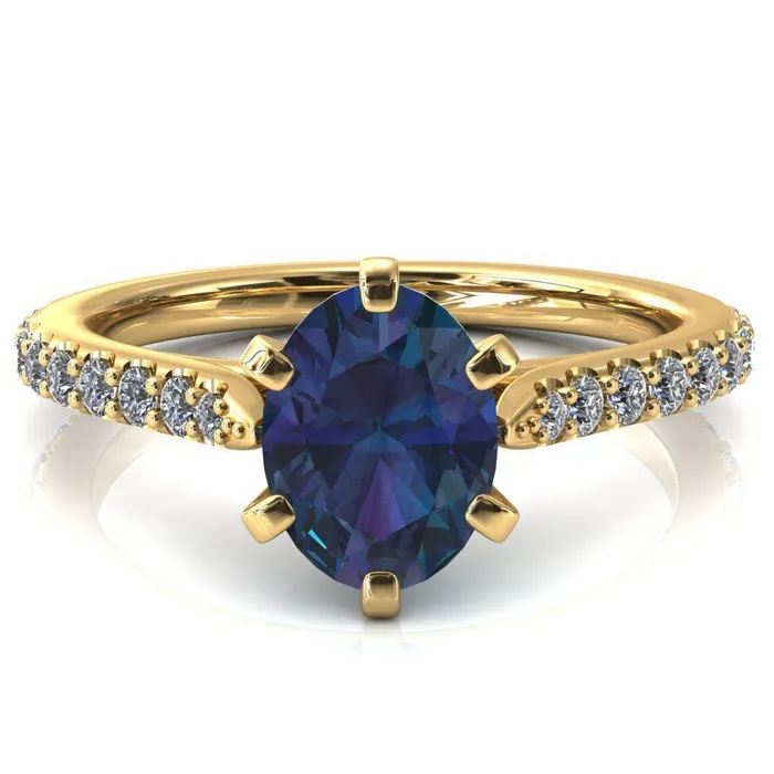 Fire Brilliance Rings Kelsy Oval Alexandrite 6 Prong 34 Shared Scalloped Inverted Cathedral Ring