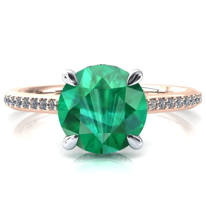 Fire Brilliance Rings Kiki Round Emerald 4 Prongs Claw Floating Halo 12 Pinpoint Inverted Cathedral Ring