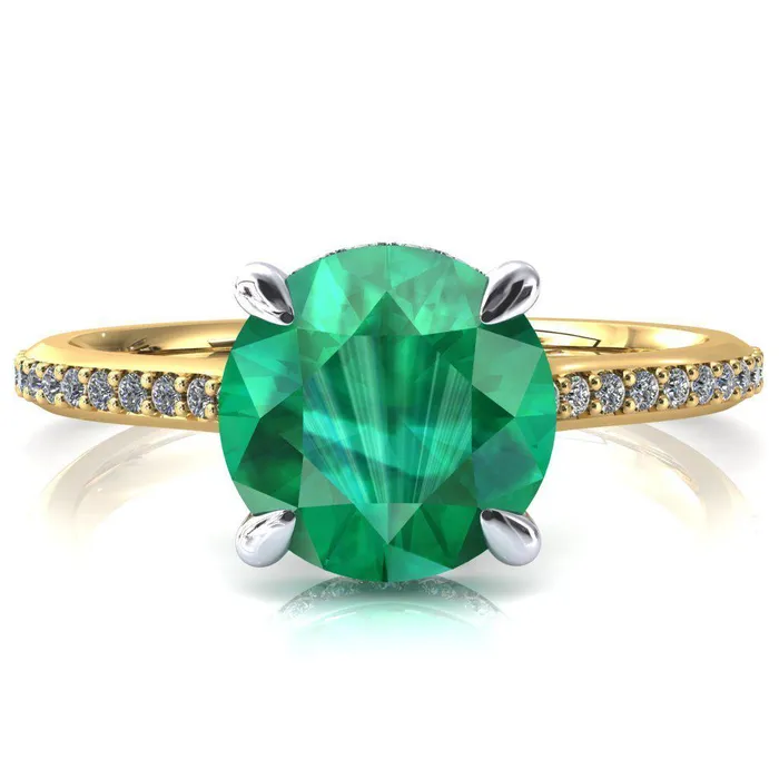 Fire Brilliance Rings Kiki Round Emerald 4 Prongs Claw Floating Halo 12 Pinpoint Inverted Cathedral Ring