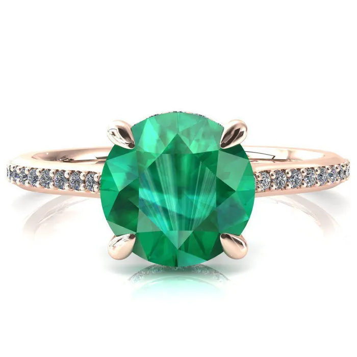 Fire Brilliance Rings Kiki Round Emerald 4 Prongs Claw Floating Halo 12 Pinpoint Inverted Cathedral Ring