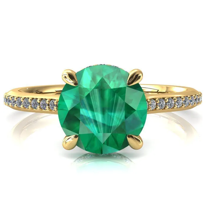 Fire Brilliance Rings Kiki Round Emerald 4 Prongs Claw Floating Halo 12 Pinpoint Inverted Cathedral Ring