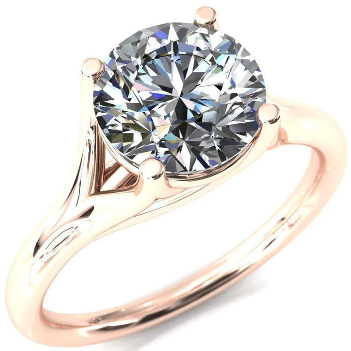 Fire Brilliance Rings Kingsley Round Center Stone 4 Prong Split Shank Comfort Fit Ring