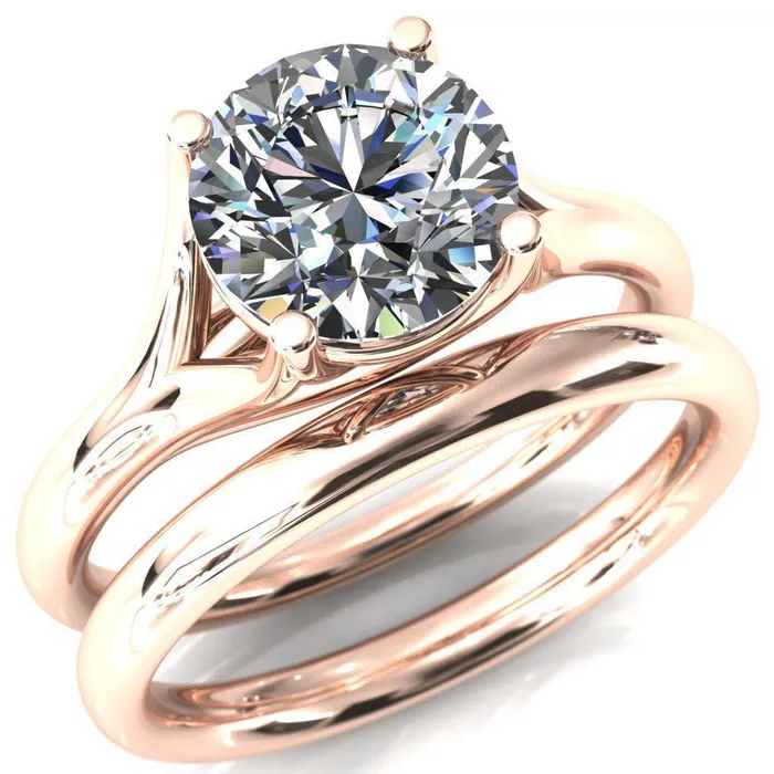 Fire Brilliance Rings Kingsley Round Center Stone 4 Prong Split Shank Comfort Fit Ring