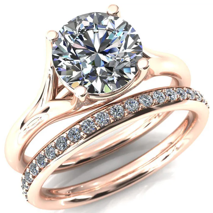 Fire Brilliance Rings Kingsley Round Center Stone 4 Prong Split Shank Comfort Fit Ring