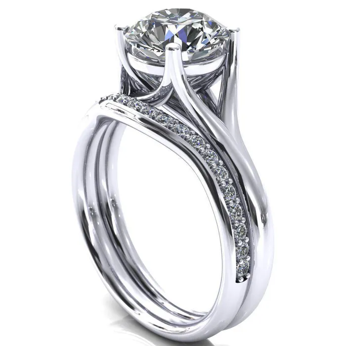 Fire Brilliance Rings Kingsley Round Center Stone 4 Prong Split Shank Comfort Fit Ring