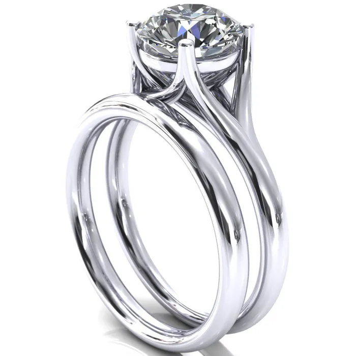 Fire Brilliance Rings Kingsley Round Center Stone 4 Prong Split Shank Comfort Fit Ring
