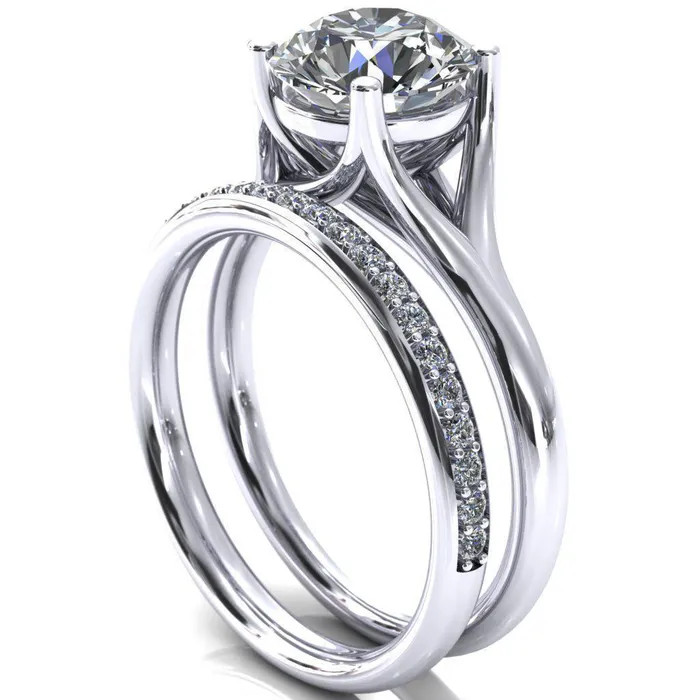 Fire Brilliance Rings Kingsley Round Center Stone 4 Prong Split Shank Comfort Fit Ring