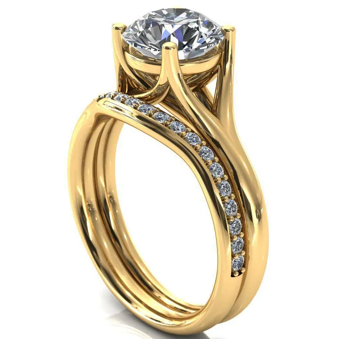 Fire Brilliance Rings Kingsley Round Center Stone 4 Prong Split Shank Comfort Fit Ring