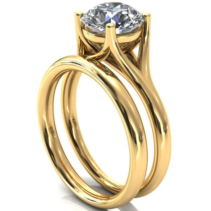 Fire Brilliance Rings Kingsley Round Center Stone 4 Prong Split Shank Comfort Fit Ring
