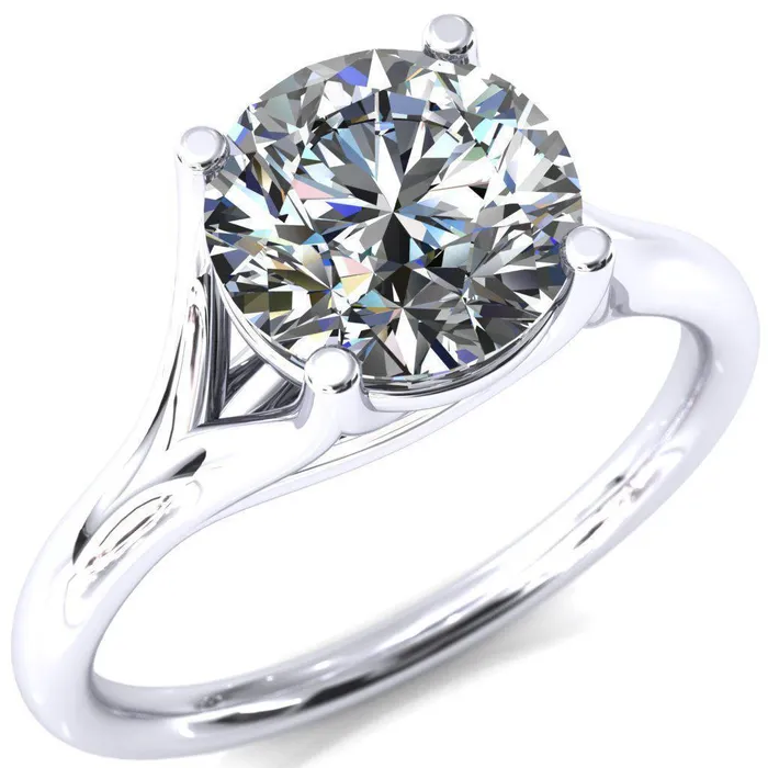 Fire Brilliance Rings Kingsley Round Center Stone 4 Prong Split Shank Comfort Fit Ring