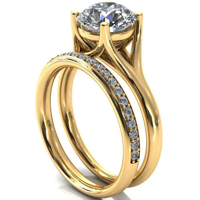 Fire Brilliance Rings Kingsley Round Center Stone 4 Prong Split Shank Comfort Fit Ring