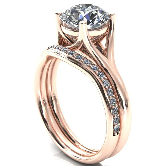 Fire Brilliance Rings Kingsley Round Center Stone 4 Prong Split Shank Comfort Fit Ring