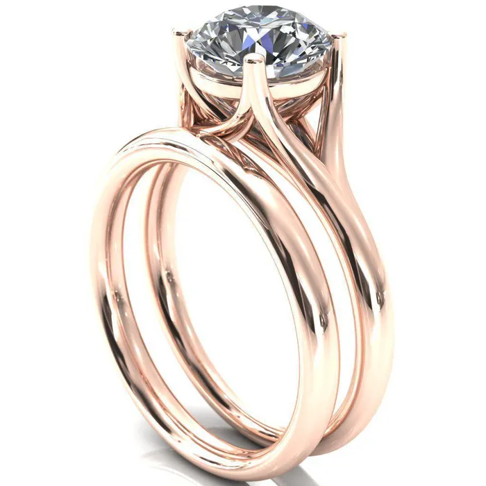 Fire Brilliance Rings Kingsley Round Center Stone 4 Prong Split Shank Comfort Fit Ring