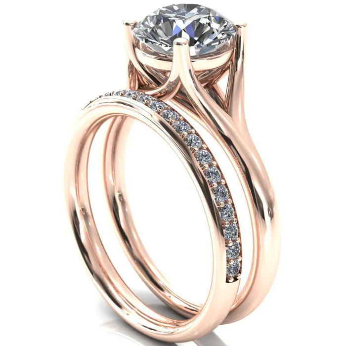 Fire Brilliance Rings Kingsley Round Center Stone 4 Prong Split Shank Comfort Fit Ring
