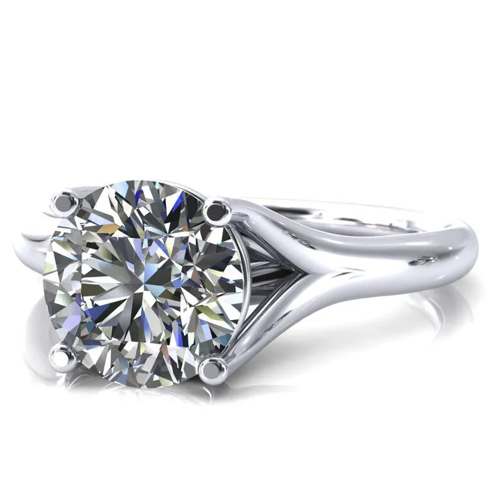 Fire Brilliance Rings Kingsley Round Center Stone 4 Prong Split Shank Comfort Fit Ring