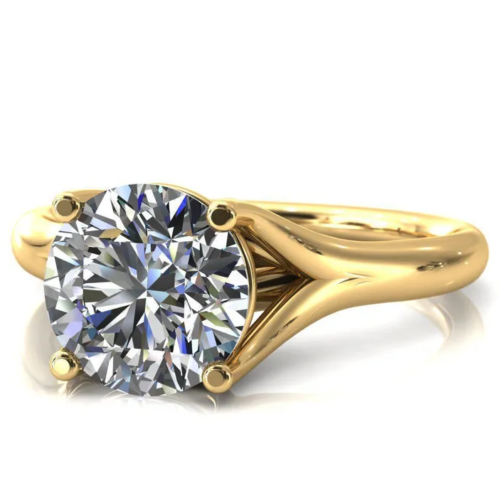 Fire Brilliance Rings Kingsley Round Center Stone 4 Prong Split Shank Comfort Fit Ring