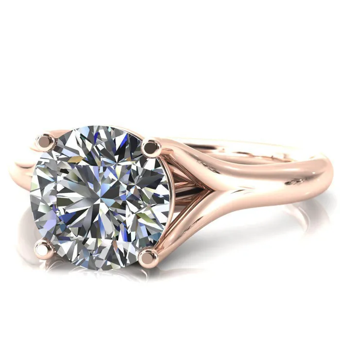 Fire Brilliance Rings Kingsley Round Center Stone 4 Prong Split Shank Comfort Fit Ring