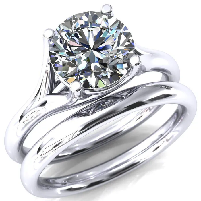 Fire Brilliance Rings Kingsley Round Center Stone 4 Prong Split Shank Comfort Fit Ring
