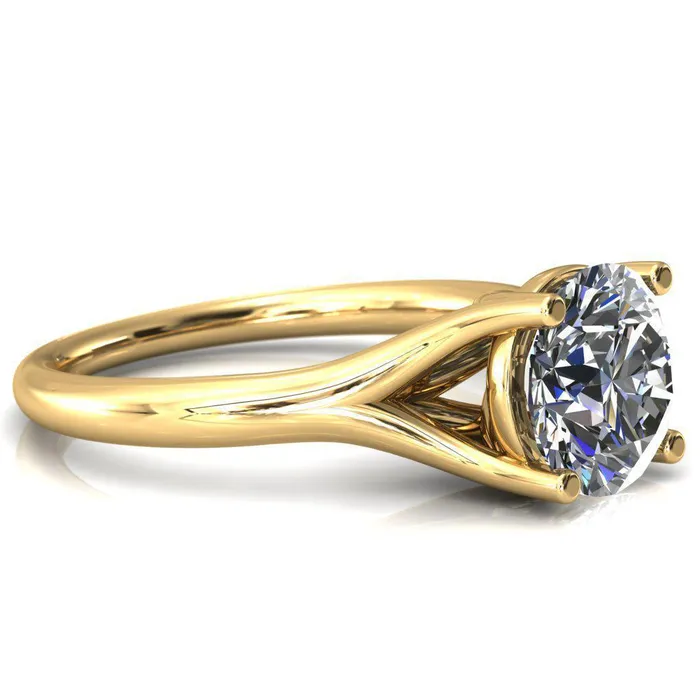 Fire Brilliance Rings Kingsley Round Center Stone 4 Prong Split Shank Comfort Fit Ring