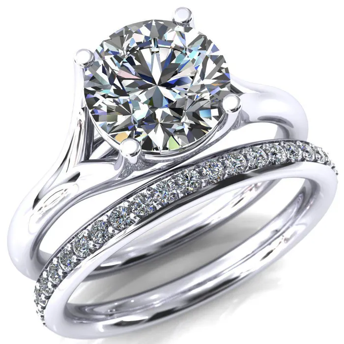 Fire Brilliance Rings Kingsley Round Center Stone 4 Prong Split Shank Comfort Fit Ring