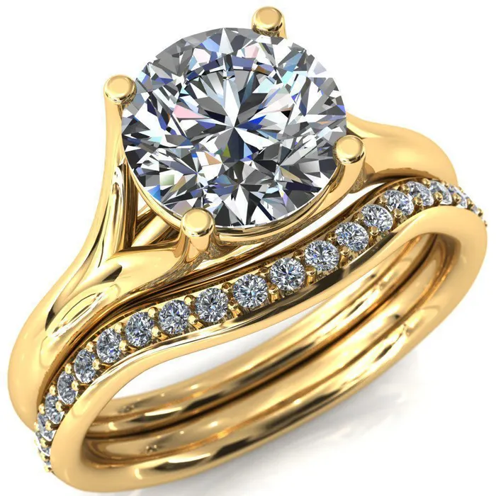 Fire Brilliance Rings Kingsley Round Center Stone 4 Prong Split Shank Comfort Fit Ring