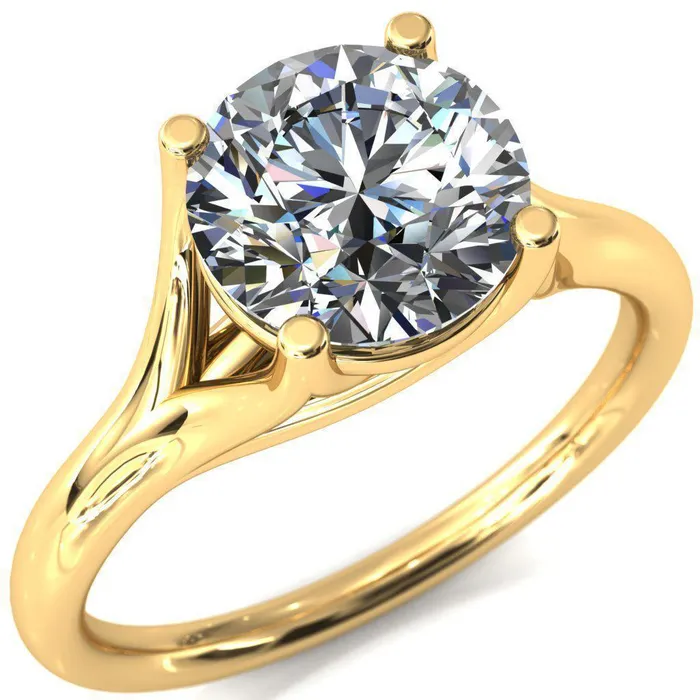 Fire Brilliance Rings Kingsley Round Center Stone 4 Prong Split Shank Comfort Fit Ring