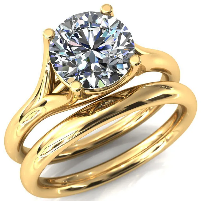 Fire Brilliance Rings Kingsley Round Center Stone 4 Prong Split Shank Comfort Fit Ring