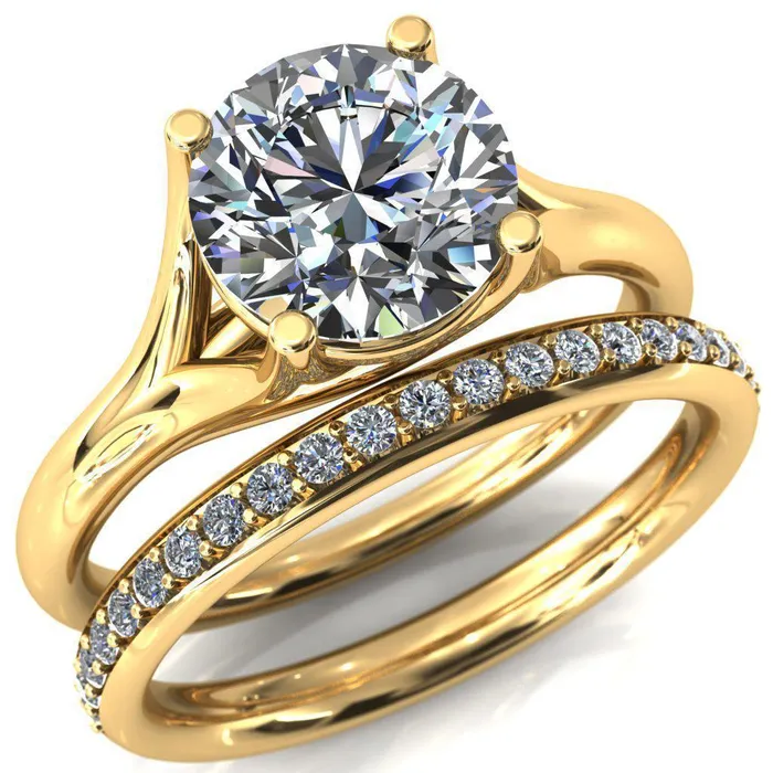 Fire Brilliance Rings Kingsley Round Center Stone 4 Prong Split Shank Comfort Fit Ring