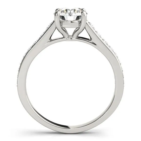 Fire Brilliance Rings Kinsley Round Center Stone Under Bezel Cathedral 4 Prong Engagement Ring