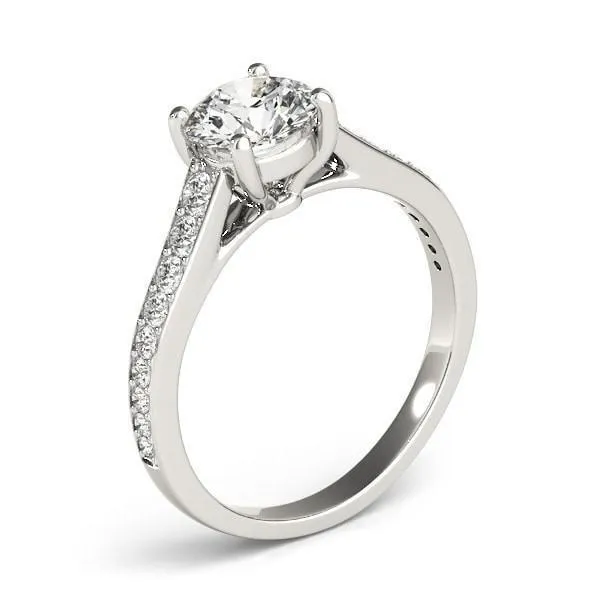 Fire Brilliance Rings Kinsley Round Center Stone Under Bezel Cathedral 4 Prong Engagement Ring
