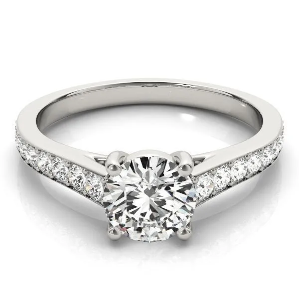 Fire Brilliance Rings Kinsley Round Center Stone Under Bezel Cathedral 4 Prong Engagement Ring