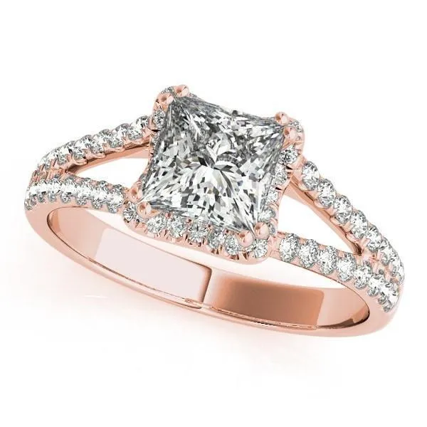 Fire Brilliance Rings Lena PrincessSquare Moissanite Split Shank Halo Engagement Ring