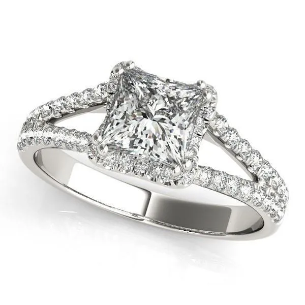 Fire Brilliance Rings Lena PrincessSquare Moissanite Split Shank Halo Engagement Ring