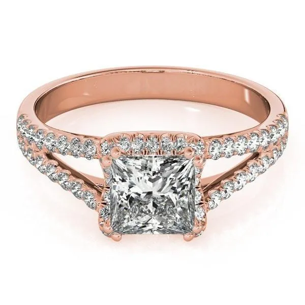 Fire Brilliance Rings Lena PrincessSquare Moissanite Split Shank Halo Engagement Ring