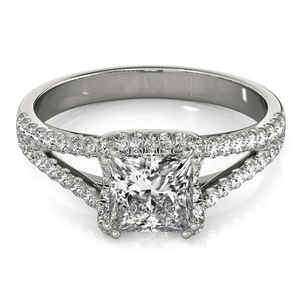 Fire Brilliance Rings Lena PrincessSquare Moissanite Split Shank Halo Engagement Ring