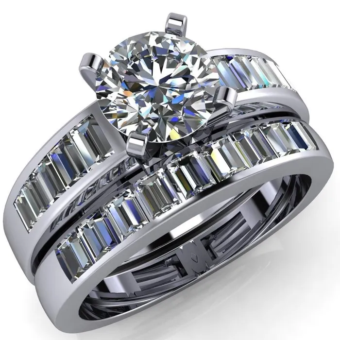 Fire Brilliance Rings Lissa Round Center Stone 4 Prong Baguette Diamond Shoulder Setting Cathedral Ring Fire Brilliance Rings Lissa Round Center Stone 4 Prong Baguette Diamond Shoulder Setting Cathedral Ring