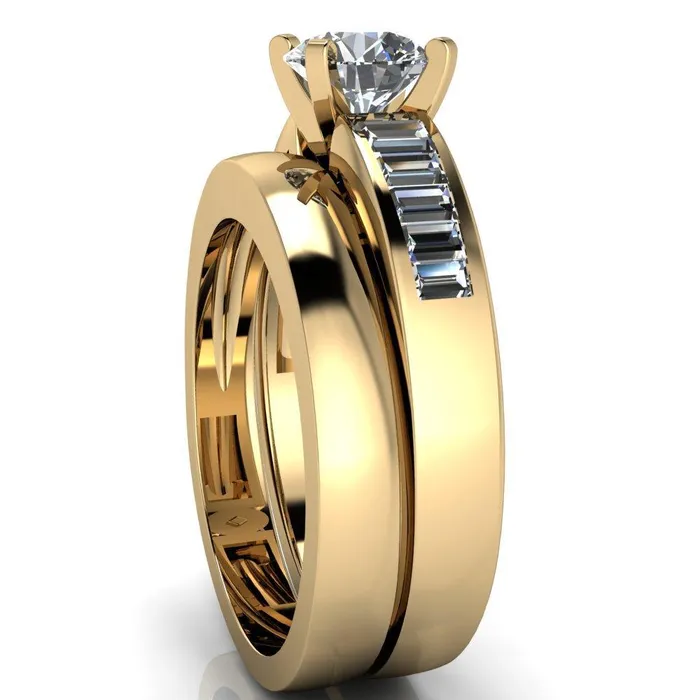 Fire Brilliance Rings Lissa Round Center Stone 4 Prong Baguette Diamond Shoulder Setting Cathedral Ring