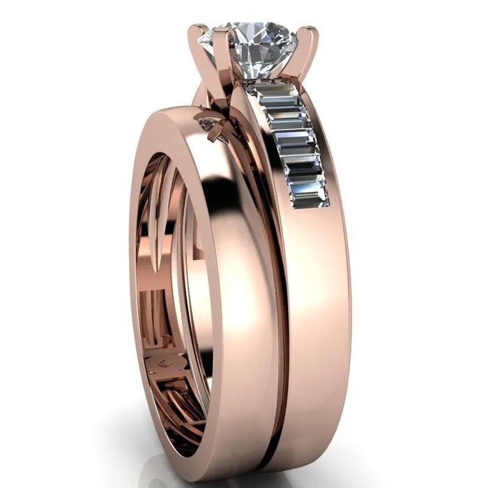 Fire Brilliance Rings Lissa Round Center Stone 4 Prong Baguette Diamond Shoulder Setting Cathedral Ring