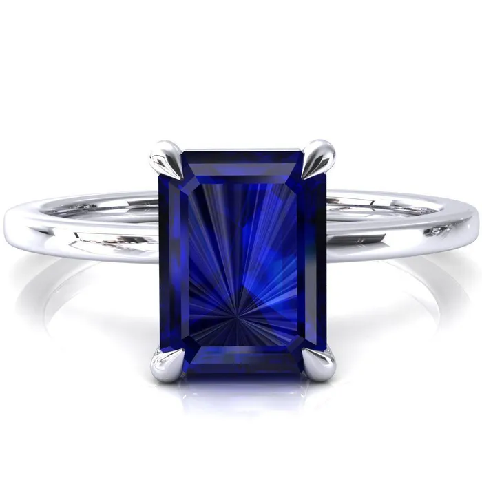 Fire Brilliance Rings Lyla Emerald Blue Sapphire 4 Claw Prong Single Rail Solitaire Ring Fire Brilliance Rings Lyla Emerald Blue Sapphire 4 Claw Prong Single Rail Solitaire Ring