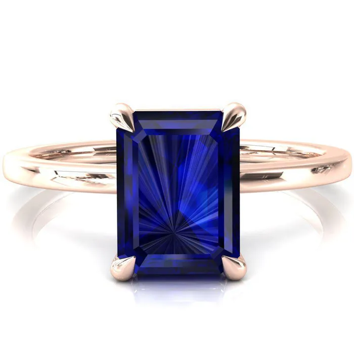 Fire Brilliance Rings Lyla Emerald Blue Sapphire 4 Claw Prong Single Rail Solitaire Ring